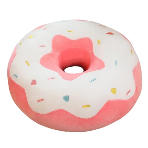 EXQULEG 3D Donut Kissen PlüschKissen, Dekokissen Sitzkissen Rundes Donutkissen Zierkissen für Bürostuhl, Autositz (weiß-rosa,38cm) von EXQULEG