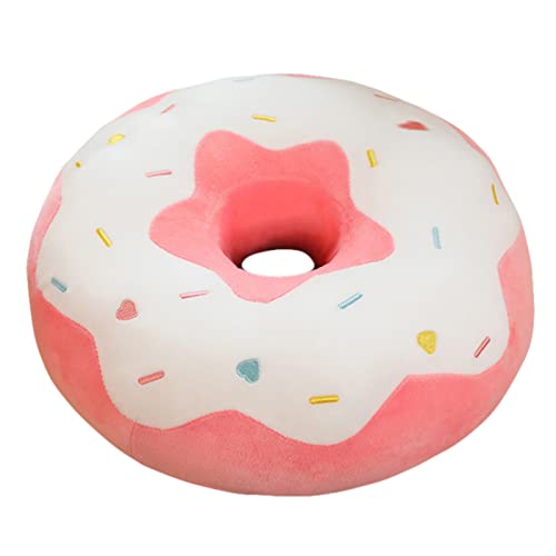 EXQULEG 3D Donut Kissen PlüschKissen, Dekokissen Sitzkissen Rundes Donutkissen Zierkissen für Bürostuhl, Autositz (weiß-rosa,58cm) von EXQULEG