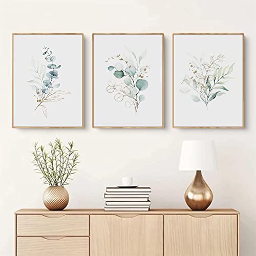 EXQULEG 3er Poster Set, Premium klein frisch Aquarell grüne Pflanzen Bilder, Ohne Rahmen Print Kunstposter, Wandbilder Stilvolle Home Deko für Wohnzimmer Schlafzimmer (30x40cm) von EXQULEG
