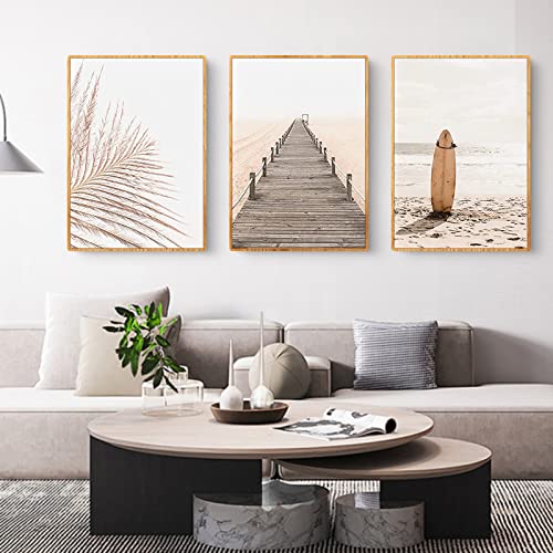 EXQULEG 3er Premium Poster Set Bilder - OHNE Rahmen, Bilderwand Set mit 3 Kunstdrucken, Bilder Set Beige Beach, Posterset als Wohnzimmer Deko (A,40x60cm) von EXQULEG