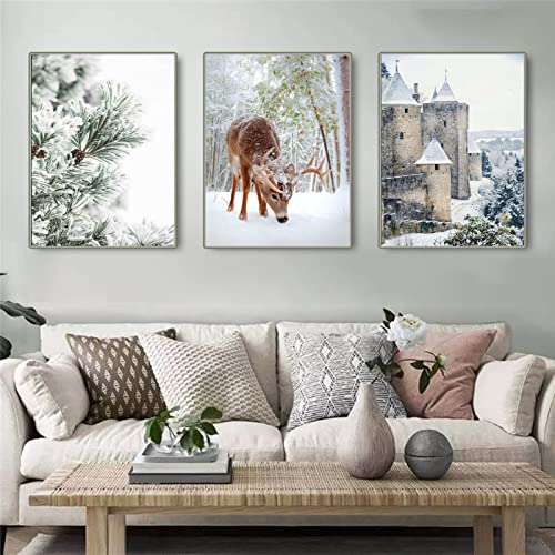 EXQULEG 3er Premium Poster Set - Ohne Rahmen, Modern Elch Winter Schneelandschaft Wandbilder Bilder für Wohnzimmer Schlafzimmer Büro Flur Wanddeko Kunst (13x18cm) von EXQULEG