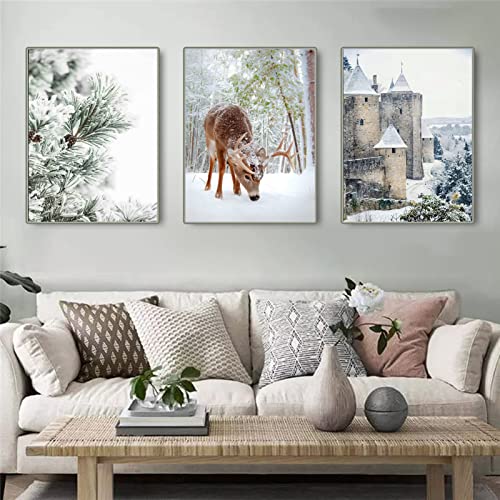 EXQULEG 3er Premium Poster Set - Ohne Rahmen, Modern Elch Winter Schneelandschaft Wandbilder Bilder für Wohnzimmer Schlafzimmer Büro Flur Wanddeko Kunst (50x70cm) von EXQULEG