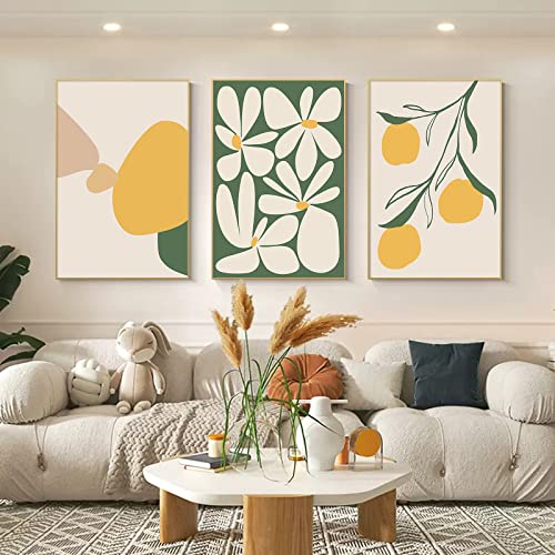 EXQULEG 3er Premium Poster Small Fresh Gelb und Grün Blümen Pflanzen Poster Set, Moderne Nature Grünpflanzen Bilder, Ohne Rahmen Wandbilder, Boho DekoWanddeko für Wohnzimmer Schlafzimmer (50x70cm) von EXQULEG