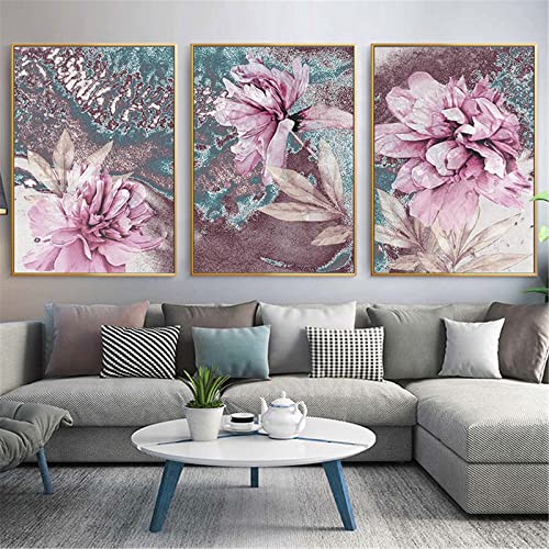 EXQULEG 3er Set Design-Poster,Natur Rosa Frühling Blumen Ohne Bilderrahmen Print Bilder Wandbild Wandkunst Deko für Wohnzimmer Schlafzimmer (ABC,50x70cm) von EXQULEG