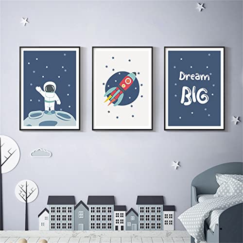 EXQULEG 3er Set Kinderposter Ohne Rahmen Wandbilder Astronaut Raumschiff Weltraum Bilder Kinderzimmer Babyzimmer Wanddeko (21 * 30cm) von EXQULEG