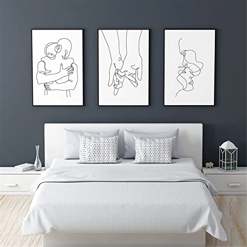 EXQULEG 3er Set Poster Line Art Wandbilder Liebe Paar Moderne Poster Deko Bilder für Wohnzimmer, Schlafzimmer, Flur (21x30cm) von EXQULEG