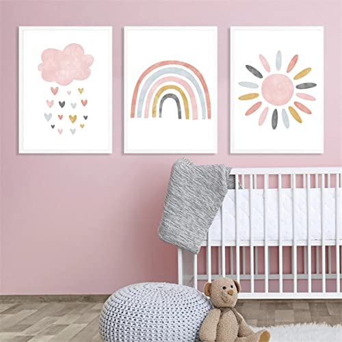 EXQULEG 3er Set Poster Regenbogen Wolken Elefant Kinderzimmer Deko A4 Bilder Set Junge Mädchen Babyzimmer Kinderbilder (A) von EXQULEG