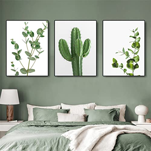 EXQULEG 3er Set Premium Poster, Modern Poster Grüne Pflanzen Bild Set, Kunstdruck Blätter Kaktus Bilder für Schlafzimmer Deko, Ohne Rahmen (13x18cm) von EXQULEG