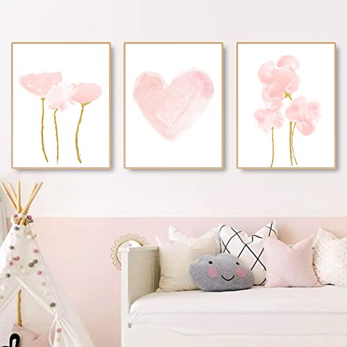 EXQULEG 3er Set Rosa Hase Blumen Schmetterling Poster, DIN A4 Bilder Kinderzimmer Babyzimmer Poster Kinderposter Kinderbilder für Kinder Junge Mädchen (HGJ) von EXQULEG