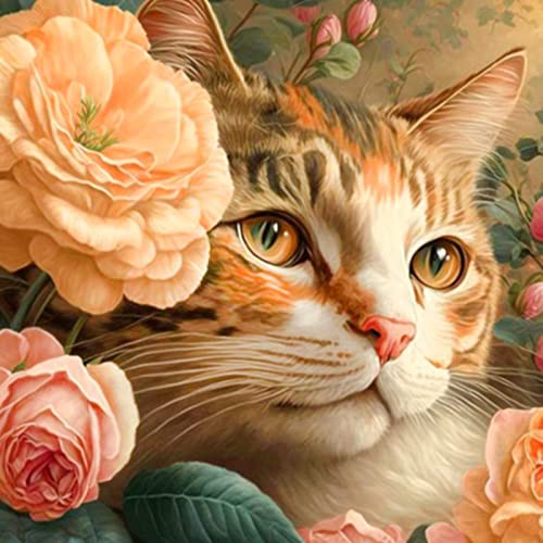 EXQULEG 5D Diamond Painting Bilder, Blumen Katze Diamant Painting Kinder Erwachsene, DIY Diamant Malerei Kit für Haus, Büro, Wand Und Eingang Dekoration (30x30cm) von EXQULEG