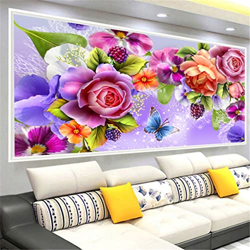 EXQULEG 5D Diamond Painting Blumen Diamant Painting Bilder DIY Diamond Painting Groß Full Set für Erwachsene Kinder, Dekorationen für Haus, Wand Und Eingang (120x60cm) von EXQULEG