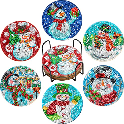 EXQULEG 6 Pack Untersetzer mit Halter,Diamond Painting Weihnachten Schneemann Weihnachtsbaum Mandala Untersetzer mit Korkmatte, Diamond Painting Untersetzer fürTassen,Vasen,Glas,Kerzen Geschenke (C) von EXQULEG