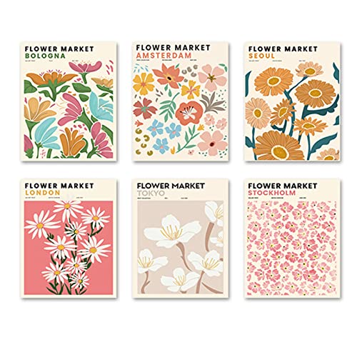 EXQULEG 6Pcs Premium Poster Set ohne Rahmen, Stilvolles Blumen Bilder Set Vintage Poster Moderne Wandbilder für Wohnzimmer und Schlafzimmer Wanddeko von EXQULEG