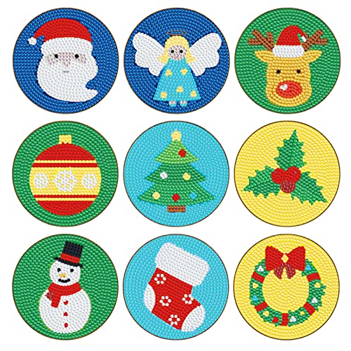 EXQULEG 9 Stück Weihnachten Diamond Painting Untersetzer, Diamond Art Painting Untersetzer mit Halter, Dekorative Untersetzer für Erwachsene Kinder Anfänger (BD605)… von EXQULEG