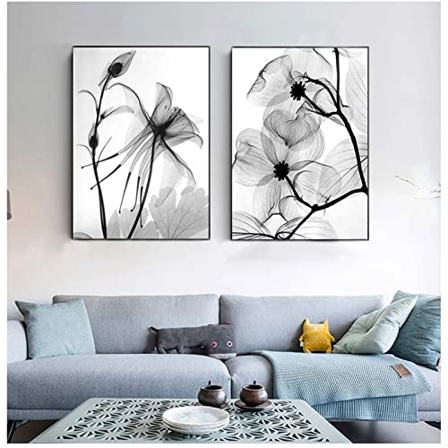 EXQULEG Abstrakte Schwarz-weiße Pflanze Blume Poster Blume Wandbild Print Bilder Kunstposter für Wohnzimmer Deko Ohne Rahmen (21x30cm) von EXQULEG