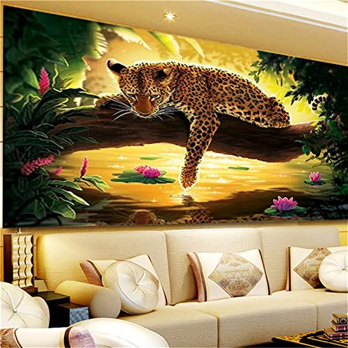 EXQULEG Diamond Painting Set,Leopard 5D DIY Diamant Painting Art Full Stickerei Groß Bilder DIY Diamonds Malerei für Home Wand Decor (100x40cm) von EXQULEG