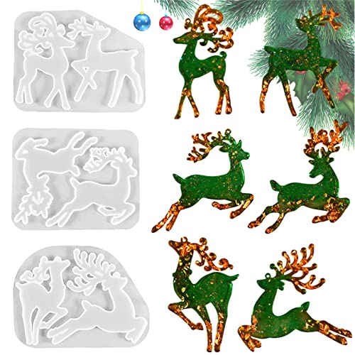 EXQULEG Epoxidharz Silikonform 3 Stück Weihnachten Elch, Christmas Resin Gießform, Hirsch Form für Ornament, DIY Handwerk von EXQULEG