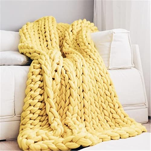 EXQULEG Grobstrick Decke, Handgefertigt Strickdecke Grob Kuscheldecke Wolldecke Strickdecke Tagesdecke Überwurf Decke Zuhause Dekor Geschenk (Gelb,60x80cm) von EXQULEG