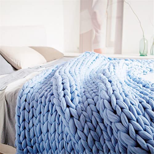 EXQULEG Grobstrick Decke, Handgefertigt Strickdecke Grob Kuscheldecke Wolldecke Strickdecke Tagesdecke Überwurf Decke Zuhause Dekor Geschenk (Hellblau,100x120cm) von EXQULEG