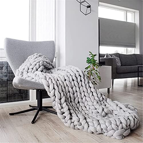 EXQULEG Grobstrick Decke, Handgefertigt Strickdecke Grob Kuscheldecke Wolldecke Strickdecke Tagesdecke Überwurf Decke Zuhause Dekor Geschenk (Hellgrau,100x120cm) von EXQULEG