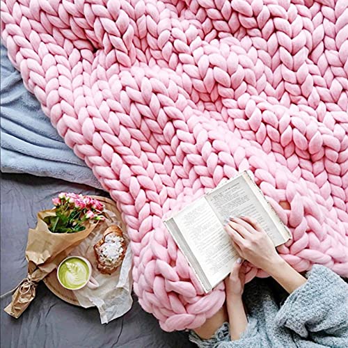 EXQULEG Grobstrick Decke, Handgefertigt Strickdecke Grob Kuscheldecke Wolldecke Strickdecke Tagesdecke Überwurf Decke Zuhause Dekor Geschenk (Rosa,100x120cm) von EXQULEG