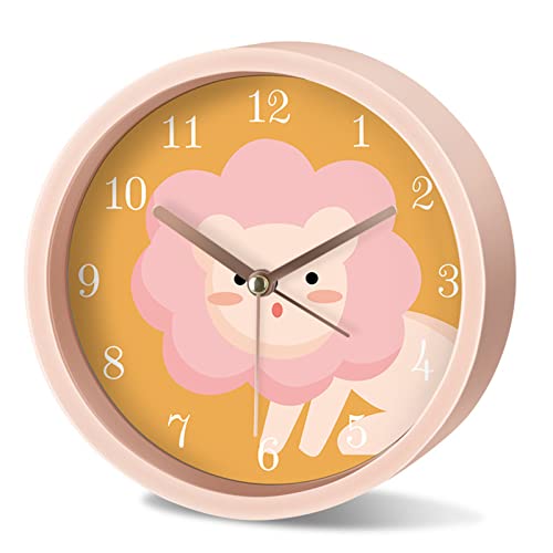 EXQULEG Kind Wecker,Kein Ticking Wecker Cartoon Niedlich Kinderwecker Rund Digital Alarm Clock für Mädchen Jungen Schulanfänger Schreibtisch Schlafzimmer Tischuhr (Rosa Löwe,Runde Form) von EXQULEG