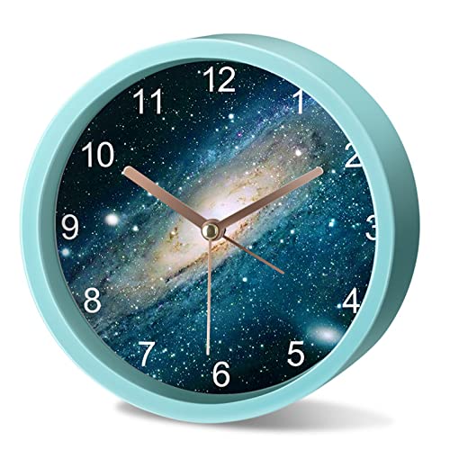 EXQULEG Kinder Mini Wecker,Wecker Ohne Ticken,Modern Lautlose Kinder Wecker Zifferblatt mit Sternenklarer Himmel 13cm,Deko Wohnzimmer Kinderzimmer Büro (NZ161,Runde Form) von EXQULEG