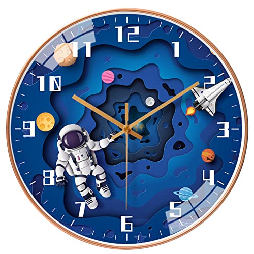 EXQULEG Kinderwanduhr Lautlose, Wanduhr Kinder Weltraum Astronauten, Wanduhr für Junge und Mädchen, Kinderzimmer Klassenzimmer (3060,8 Zoll/20cm) von EXQULEG