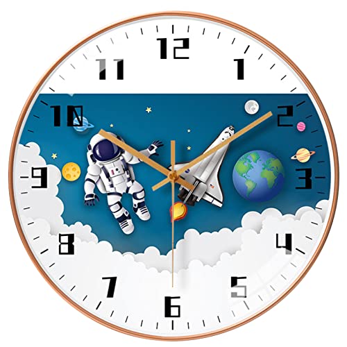 EXQULEG Kinderwanduhr Lautlose, Wanduhr Kinder Weltraum Astronauten, Wanduhr für Junge und Mädchen, Kinderzimmer Klassenzimmer (3061,12 Zoll/30cm) von EXQULEG