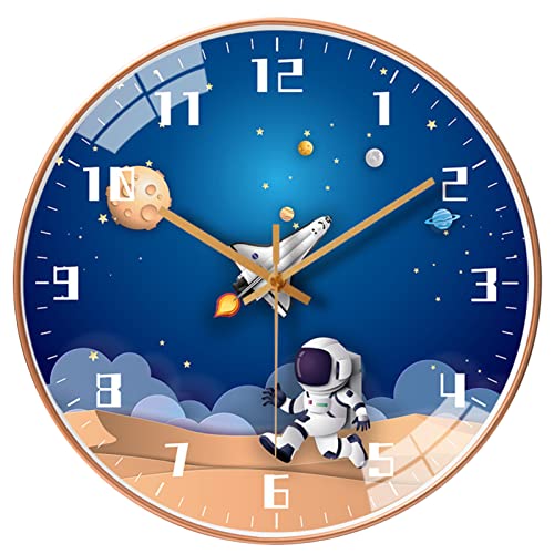 EXQULEG Kinderwanduhr Lautlose, Wanduhr Kinder Weltraum Astronauten, Wanduhr für Junge und Mädchen, Kinderzimmer Klassenzimmer (3065,8 Zoll/20cm) von EXQULEG