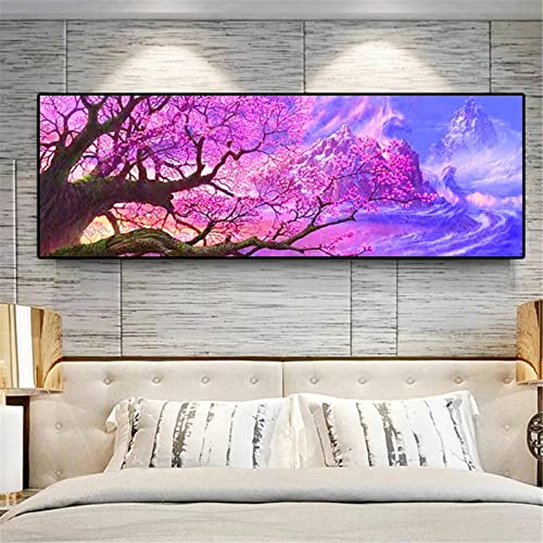 EXQULEG Kirschblüten DIY Diamond Painting Set, Diamant Painting Bilder Landschaft Kirschblüten Große Diamant Malerei für Haus, Wand Und Eingang Dekorationen (120x50cm) von EXQULEG