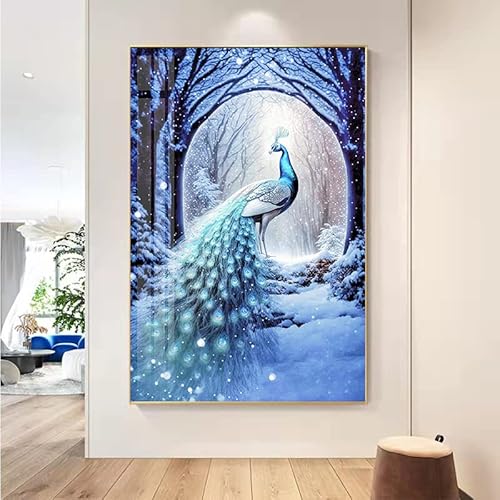 EXQULEG Pfau Diamond Painting Bilder, 5D Diamant Painting für Erwachsene Kinder, Full Groß DIY Diamant Malerei Kits für Home Wand Decor (50 * 70cm) von EXQULEG