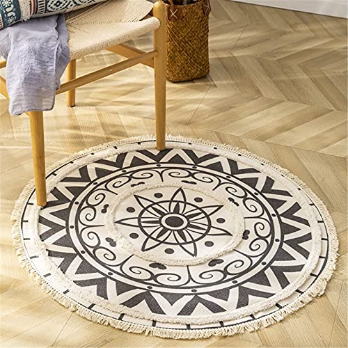 EXQULEG Runder Teppich, Boho Mandala Teppich, Vintage Marokko Handgewebte Teppich mit Quasten für Schlafzimmer Wohnzimmer Hausdekor (F,90x90cm) von EXQULEG