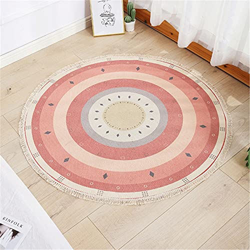 EXQULEG Runder Teppich, Mandala Teppich Boho Marokko Stil Design Baumwolle Handgemachte mit Quaste Rund Teppiche für Kinderzimmer Wohnzimmer Dekoration (L,150cm) von EXQULEG