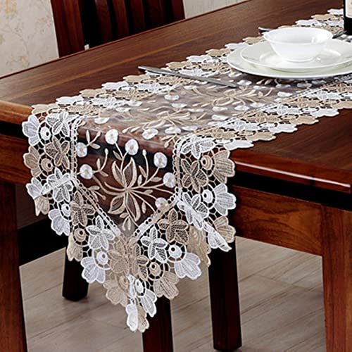 EXQULEG Spitze Tischläufer Blumenmuster Weiß Stickerei Tischdecke für Hochzeit Kaffee Party Decor (40 * 120cm) von EXQULEG
