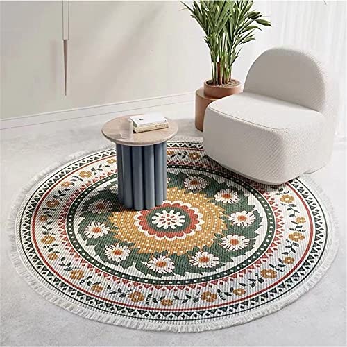 EXQULEG Teppiche Mandala Runde Teppiche, Boho Teppiche mit Quasten, Handgewebte Baumwolle Teppiche für Schlafzimmer Wohnzimmer Hausdekor (120 x 120cm,003) von EXQULEG