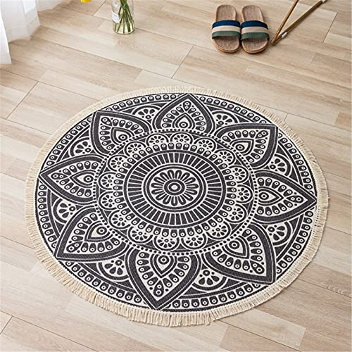 EXQULEG Teppiche Mandala Runde Teppiche, Boho Teppiche mit Quasten, Handgewebte Baumwolle Teppiche für Schlafzimmer Wohnzimmer Hausdekor (90 x 90cm,008) von EXQULEG