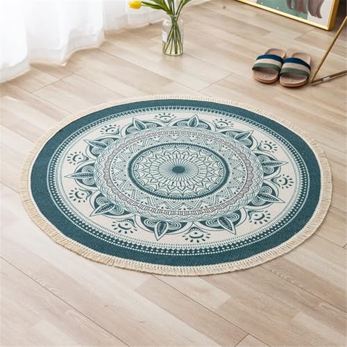 EXQULEG Teppiche Mandala Runde Teppiche, Boho Teppiche mit Quasten, Handgewebte Baumwolle Teppiche für Schlafzimmer Wohnzimmer Hausdekor (90 x 90cm,010) von EXQULEG