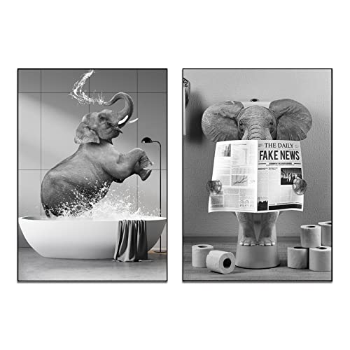 EXQULEG Tier Schwarz Weiß Wand Kunst Drucke, Elefant Katzen Hunde In Der Badezimmer Bilder, Ohne Rahme, Moderne wandkunst für Dekoration Badezimmer (21x30cm,A) von EXQULEG