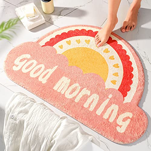 EXQULEG rutschfeste Badematte Badteppich,Regenbogen Waschbar Badezimmerteppich Flauschige Hochflor Badteppich Mikrofaser Saugfähig Badvorleger Duschvorleger (Good Morning,40x60cm) von EXQULEG