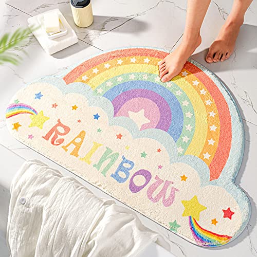 EXQULEG rutschfeste Badematte Badteppich,Regenbogen Waschbar Badezimmerteppich Flauschige Hochflor Badteppich Mikrofaser Saugfähig Badvorleger Duschvorleger (Stern,50x80cm) von EXQULEG