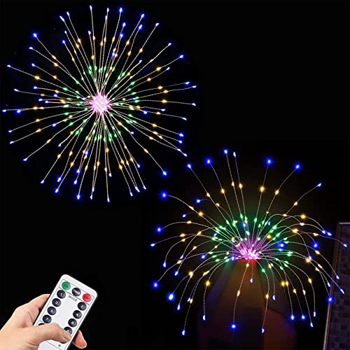 Feuerwerk LED Lichterkette,120/200 LED Warmweiß Mehrfarbig Lichterketten Wasserdicht Batteriebetrieben Mit Fernbedienung,8 Modi für Innen Außen Deko Weihnachten Hochzeit Party (Mehrfarbig,240 Lichter) von EXQULEG