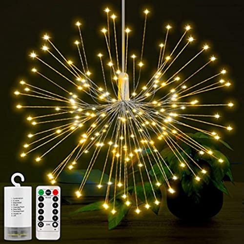 Feuerwerk LED Lichterkette,120/200 LED Warmweiß Mehrfarbig Lichterketten Wasserdicht Batteriebetrieben Mit Fernbedienung,8 Modi für Innen Außen Deko Weihnachten Hochzeit Party (Warmweiß,120 Lichter) von EXQULEG