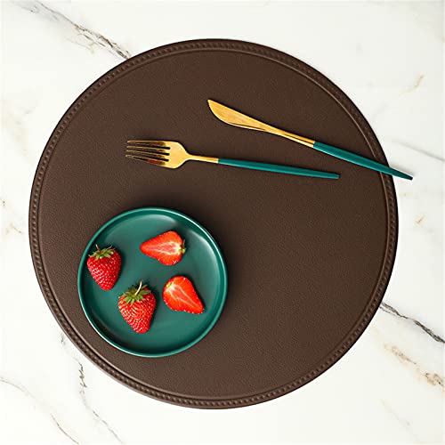 Rund Platzsets Abwaschbar 6er Set, Tischset PU Leder Wasserdicht Kunstleder Platzdecken Lederoptik für Hause Küche Restaurant, 38cm (Kaffee,6 Stück) von EXQULEG