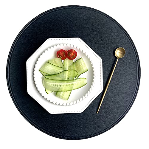 Runde Tischsets aus Leder, 2 Stück Platzsets Ø 38cm, PVC Abwaschbar Platzdeckche für den Esstisch (Schwarz,2 Stücke) von EXQULEG