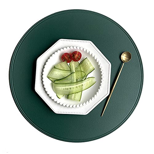 Runde Tischsets aus Leder, 6 Stück Platzsets Ø 38cm, PVC Abwaschbar Platzdeckche für den Esstisch (Grün,6 Stücke) von EXQULEG