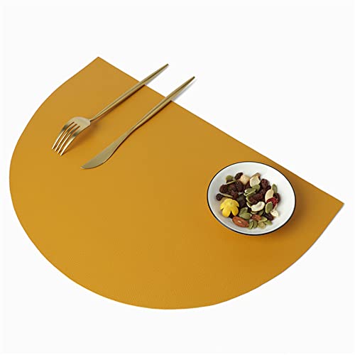 Tischsets Abwaschbar 4er Set, Halbrundes Platzset Lederoptik Kunstleder Wasserdicht Platzdeckchen Tischset für Hause Küche Restaurant und Hotel (Gelb,4er Set) von EXQULEG