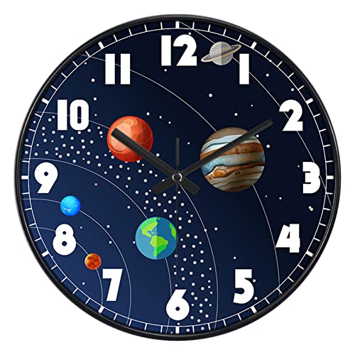 Wanduhr Kinder Lautlos, 30cm, Kinderwanduhr, Astronaut, Rakete, Weltraum Kinderuhr als Lernuhr, Wanduhr mit Ziffernblatt zum Lernen, Kinder Uhr für Jungen und Mädchen (30cm Schwarzer Rahmen,A178) von EXQULEG