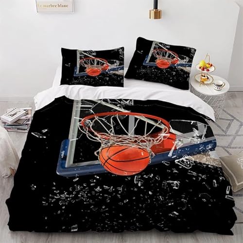 EXSANLIEAY Bettwäsche 135x200 Basketball Bettbezug 135x200 Sportlicher Stil Bettwäsche-Sets Weich Mikrofaser mit Reißverschluss und 2 Kissenbezüge 80x80 cm für Jungen und Mädchen von EXSANLIEAY