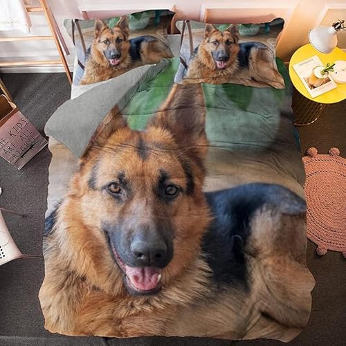 EXSANLIEAY Bettwäsche 135x200 Deutscher SchäFerhund Bettbezug 135x200 Tier Bettwäsche-Sets Weich Mikrofaser mit Reißverschluss und 2 Kissenbezüge 80x80 cm für Jungen und Mädchen von EXSANLIEAY